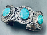 Heavy Vintage Native American Navajo Easter Blue Turquoise Sterling Silver Bracelet-Nativo Arts