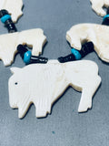 Native American Buffalo Love Vintage Santo Domingo Hand Carved Sterling Silver Necklace-Nativo Arts