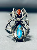 Very Rare 1970's Vintage Native American Navajo Turquoise Spider Sterling Silver Ring-Nativo Arts