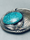 Very Rare Blue Bird Turquoise Vintage Native American Navajo Sterling Silver Buckle Old-Nativo Arts