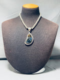Moonlight Reflection Agate!! Vintage Native American Navajo Sterling Silver Necklace-Nativo Arts