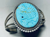 Intricately Hand Carved Vintage Native American Navajo Turquoise Eagle Sterling Silver Bracelet-Nativo Arts