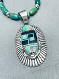 Mel Francis Vintage Native American Navajo Green Turquoise Sterling Silver Inlay Necklace-Nativo Arts