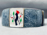Intricate Inlay Vintage Southwest Bird Sterling Silver Bracelet Cuff