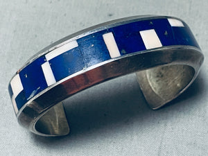 One Of The Best Vintage Native American Navajo Midnight Lapis Sterling Silver Bracelet Inlay-Nativo Arts