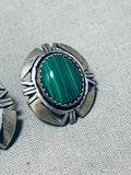 Exceptional Vintage Native American Navajo Malachite Sterling Silver Earrings-Nativo Arts
