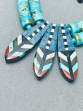 Native American Most Unique Vintage Santo Domingo Turquoise Lapis Inlay Sterling Silver Necklace-Nativo Arts