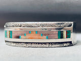 One Of The Most Unique Vintage Navajo Turquoise Inlay Sterling Silver Bracelet-Nativo Arts