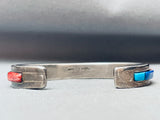 Rare Thicker Vintage Native American Navajo Turquoise Inlay Sterling Silver Bracelet-Nativo Arts