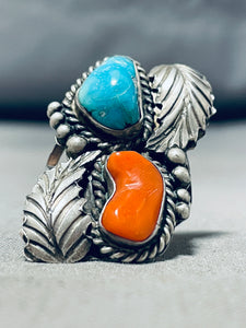 Old shops sterling silver turquoise Coral Navajo ring