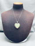 Heart Of Green Turquoise Vintage Native American Navajo Sterlign Silver Necklace-Nativo Arts