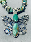 Signed Native American Navajo Royston Turquoise Sterling Silver Butterfly Necklace-Nativo Arts