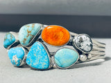 Colorful Native American Navajo Signed Turquoise Spiny White Buffalo Sterling Silver Bracelet-Nativo Arts