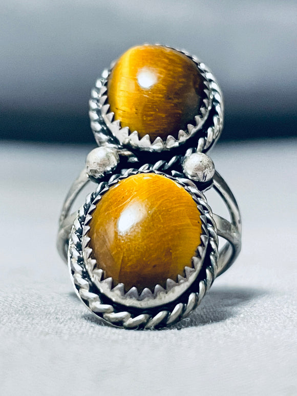 Amazing Vintage Native American Navajo Tigers Eye Sterling Silver Ring Old-Nativo Arts