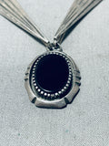Dropdead Gorgeous Vintage Native American Navajo Onyx Sterling Silver Necklace-Nativo Arts