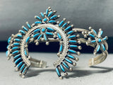 So Unique!! Squash Blossom Naja Vintage Native American Zuni Turquoise Sterling Silver Bracelet-Nativo Arts