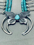 Gorgeous Native American Navajo Turquoise Sterling Silver Buttefly Squash Blossom Necklace-Nativo Arts