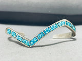 Authentic Vintage Native American Navajo Turquoise Chip Inlay Sterling Silver Bracelet-Nativo Arts