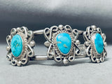 Flowers Of Silver Work Vintage Native American Navajo Turquoise Sterling Silver Bracelet-Nativo Arts