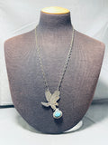 Freddy Charley Vintage Native American Navajo Turquoise Eagle Sterling Silver Necklace-Nativo Arts