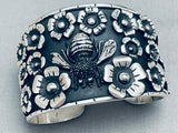 Bees And Flowers Massive Vintage Sterling Silver Bracelet Cuff-Nativo Arts