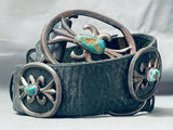 Sturdy Hand Tooled Vintage Native American Navajo Sterling Silver Green Turquoise Concho Belt-Nativo Arts