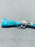 Native American Unique Vintage Morongo Signed Blue Gem Turquoise Sterling Silver Gun Pin-Nativo Arts