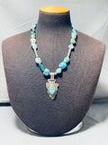 Fascinating Vintage Native American Navajo Turquoise Sterling Silver Arrowhead Necklace-Nativo Arts