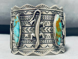 Hypnotic Native American Navajo 3 Royston Turquoise 2 Silver Gekkos Colossal Bracelet-Nativo Arts