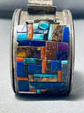 Best Vintage Native American Navajo Lapis Mosaic Inlay Turquoise Sterling Silver Watch Bracelet