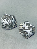Marvelous Native American Navajo Sterling Silver Gekkos Earrings-Nativo Arts