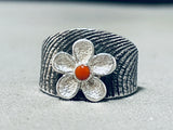 Fantastic Native American Navajo Coral Sterling Silver Ring Signed Darryl Dean Begay-Nativo Arts