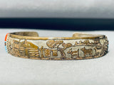 Art In The Details!! Vintage Native American Navajo Turquoise Inlay Sterling Silver Bracelet-Nativo Arts