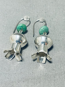 Fabulous Native American Navajo Royston Turquoise Sterling Silver Blossom Earrings-Nativo Arts