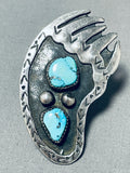 Hueg And Old!! Vintage Native American Navajo Turquoise Sterling Silver Bearpaw Ring-Nativo Arts