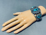 Rare Gilbert Turquoise! Old Deposit Vintage Native American Navajo Sterling Silver Bracelet-Nativo Arts