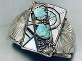 One Of The Most Unique Vintage Native American Zuni Turquoise Inlay Sterling Silver Bracelet-Nativo Arts