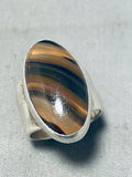 Unique Vintage Native American Navajo Tiger Eye Sterling Silver Colossal Ring-Nativo Arts