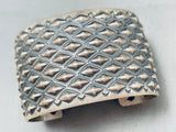 Diamond Precision Hand Stamped Vintage Native American Navajo Sterling Silver Bracelet
