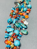 Amazing Native American Navajo Turquoise Coral Spiny 6 Strand Silver Treasure Necklace-Nativo Arts