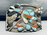 One Of The Best Ever Vintage Native American Zuni Roandrunner Inlay Sterling Silver Bracelet-Nativo Arts