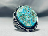 Magnificent Vintage Native American Navajo Signed Blue Gem Turquoise Sterling Silver Ring-Nativo Arts