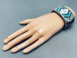 6.5 Inch Wrist Vintage Native American Navajo Hand Beaded Sterling Silver Bracelet Cuff-Nativo Arts