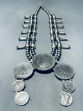 Unforgettable Native American Navajo Sterling Silver Coin Squash Blossom Necklace-Nativo Arts