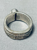 Domed Light Green Spiderweb Turquoise Vintage Native American Navajo Sterling Silver Ring