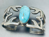 Spectacular Vintage Native American Navajo Blue Gem Sand Cast Silver Bracelet-Nativo Arts
