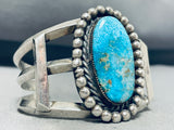 Tremendous Vintage Native American Navajo Pilot Mountain Turquoise Sterling Silver Bracelet-Nativo Arts