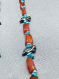Chunky Amber Vintage Navajo Turquoise Heishi Sterling Silver Necklace-Nativo Arts