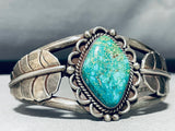 Huge Leaf Flanks!! Vintage Native American Navajo Turquoise Sterling Silver Bracelet-Nativo Arts