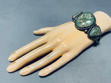 Best Vintage Native American Navajo Jay Livingston Green Turquoise Sterling Silver Bracelet-Nativo Arts